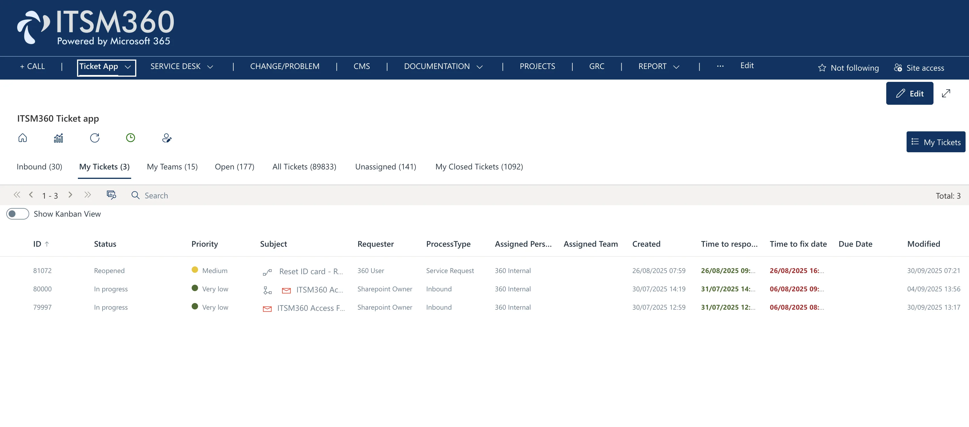 ITSM360 Service Desk in Microsoft Teams